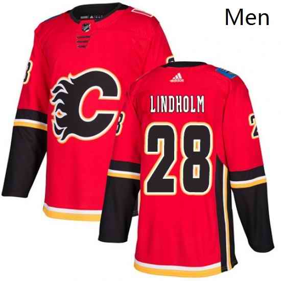 Mens Adidas Calgary Flames 28 Elias Lindholm Red Home Authentic Stitched NHL Jersey